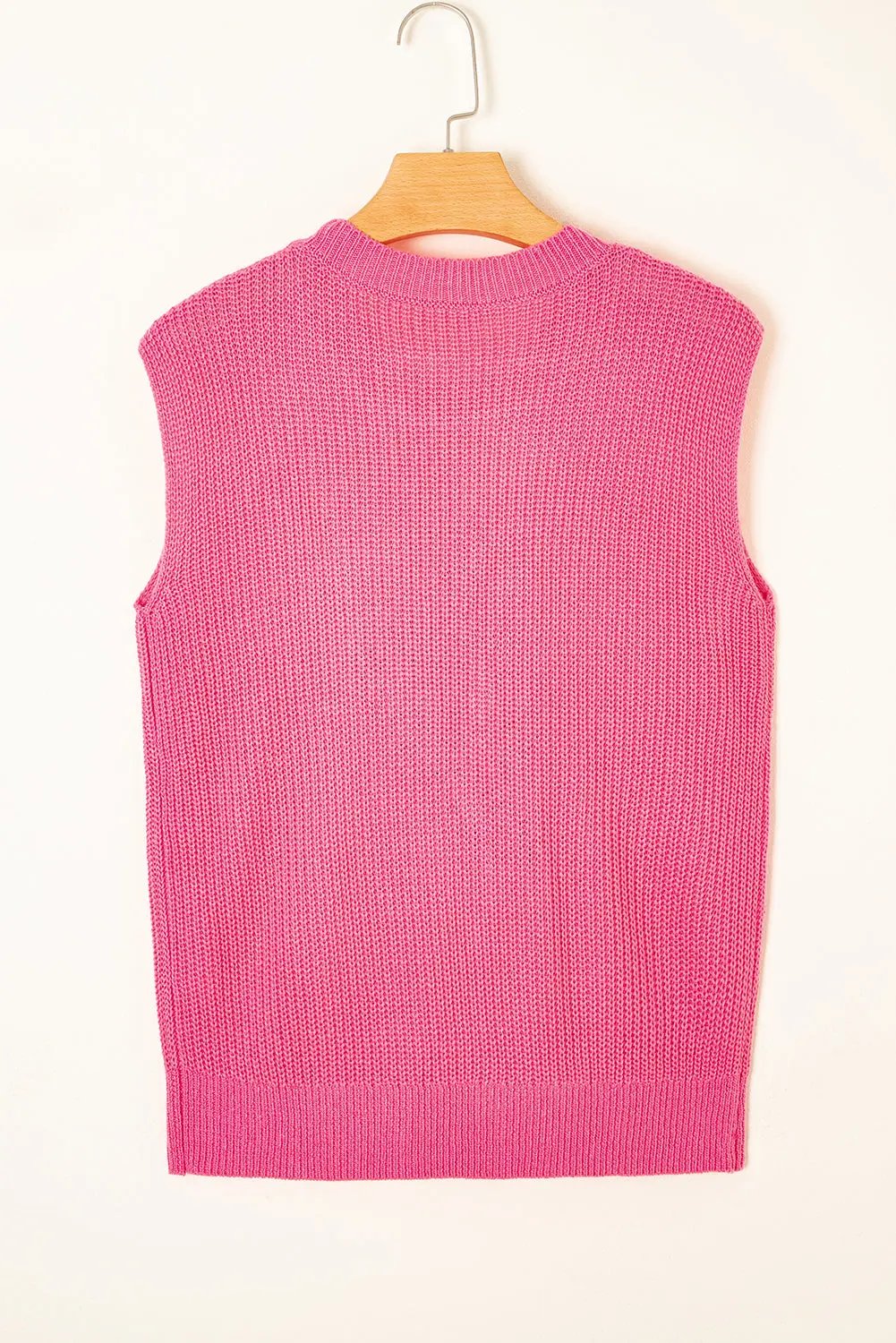 Bright Pink Western Cowboy Embroidery Sleeveless Sweater - Love Salve